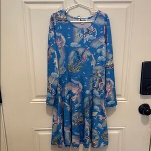 Whimsical Blue Dress with Unicorn Print